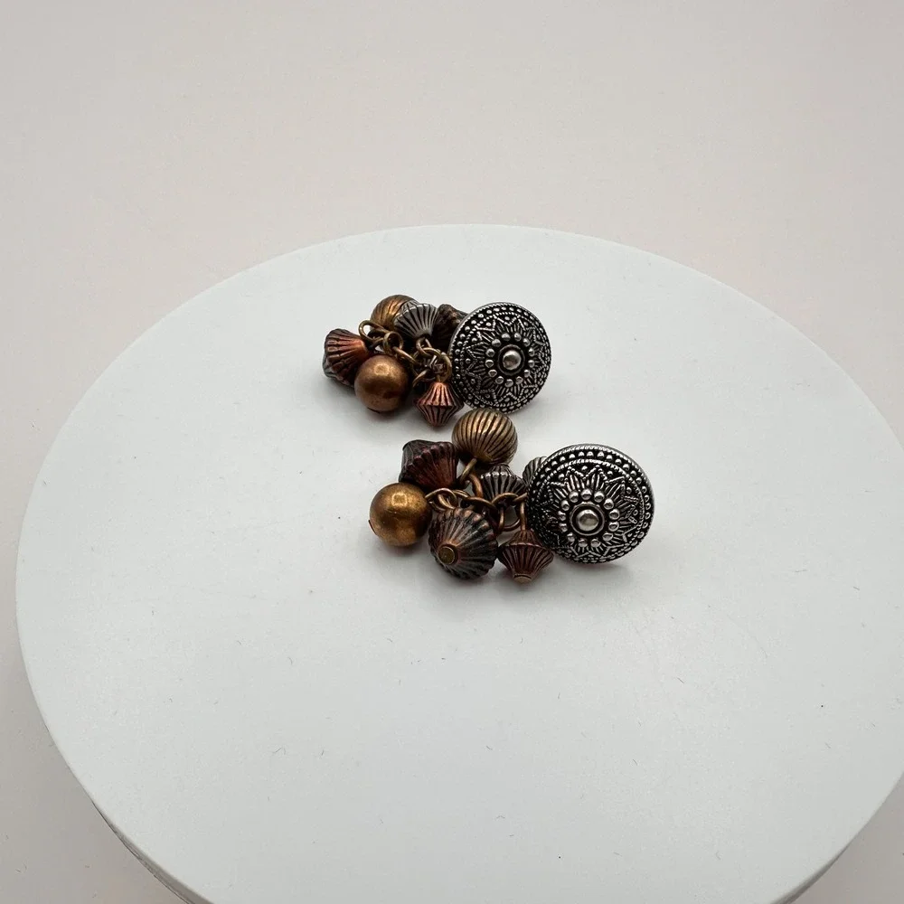 Vintage 90s Beaded Cluster Stud Earrings Boho Y2K Women's Jewelry
